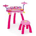 COSTWAY 24-Key Kids Electronic Piano, Toddler Keyboard and Drum Set with Stool, Microphone, LED Lights, MP3, Record & Replay Function, Musical Instrument Toy for Boys Girls (Pink)