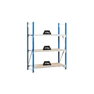 PROREGAL Weitspannregal MAXIMUS | Grundregal | HxBxT 200x225x80cm | 3 Ebenen | Spanplatten-Fachboden | Fachlast 375kg | Lichtblau/Lichtgrau Image