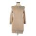 Dolce Casual Dress - Sweater Dress High Neck 3/4 sleeves: Tan Print Dresses - Women's Size Large