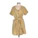 I. Joah Casual Dress - Shirtdress V-Neck Short sleeves: Orange Stripes Dresses - Women's Size Large