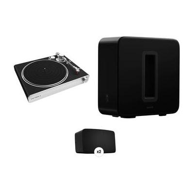 Victrola Stream Carbon Turntable with a Pair of Black Sonos Five Speakers and Sonos VPT-3000-BSL