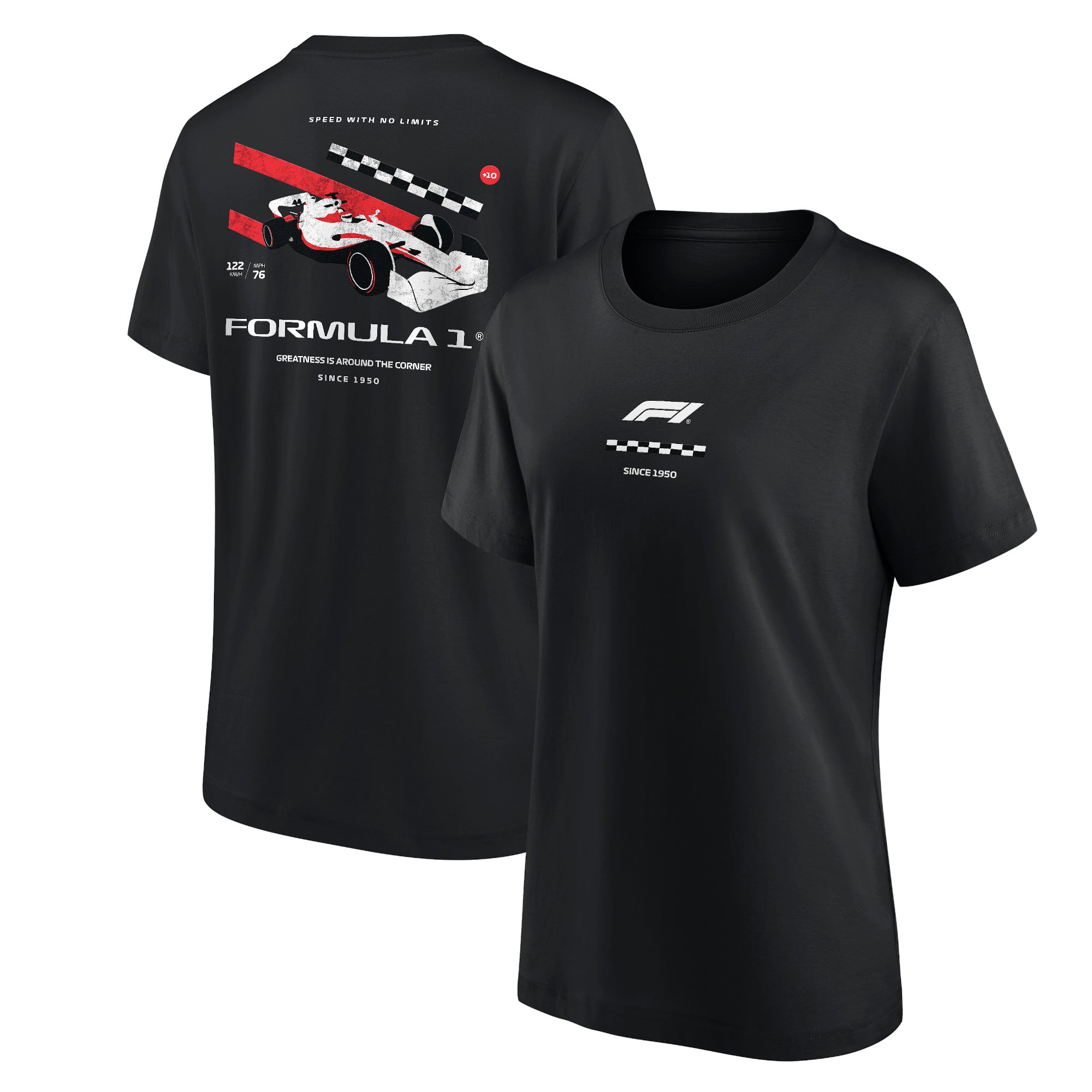 Formel-1-T-Shirt mit Distressed-Car-Grafik – Damen