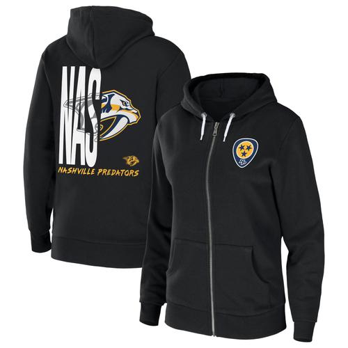 Damenbekleidung von Erin Andrews Schwarzer Nashville Predators Schwamm-Fleece-Hoodie mit durchgehendem Reißverschluss