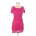 Pink Blush Casual Dress - Bodycon Scoop Neck Short sleeves: Pink Print Dresses - Women's Size Medium