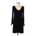 LA Class Casual Dress - Mini V Neck Long sleeves: Black Solid Dresses - Women's Size X-Small