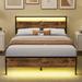 17 Stories Queen Platform Bed w/ Lighted Headboard & Footboard Wood/Metal in Brown | 43 H x 60 W x 83 D in | Wayfair