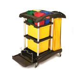 Rubbermaid FG9T7400 BLA Janitor Cart w/ Tub Accommodation, Black/Yellow, High-Capacity
