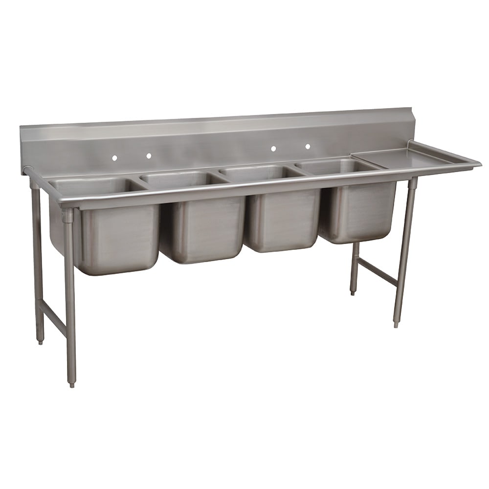 Advance Tabco 93-4-72-18R 95" 4 Compartment Sink w/ 16"L x 20"W Bowl, 12" Deep, Stainless Steel