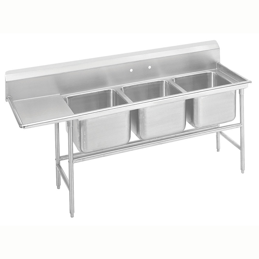 Advance Tabco 9-3-54-36L 95" 3 Compartment Sink w/ 16"L x 20"W Bowl, 12" Deep, Stainless Steel