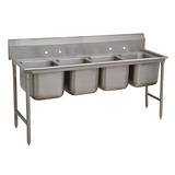 Advance Tabco 9-4-72 83" 4 Compartment Sink w/ 16"L x 20"W Bowl, 12" Deep, Stainless Steel