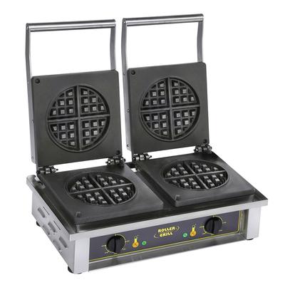 Equipex GED75 Double Classic Belgian Commercial Waffle Maker w/ Cast Iron Grids, 3300W, Round Pattern, 208-240V, Stainless Steel