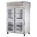 True STA2RPT-4HG-2S-HC 52 3/5" 2 Section Pass Thru Refrigerator, (4) Glass Doors, (2) Solid Doors, Left/Right Hinge, 115v, Silver | True Refrigeration