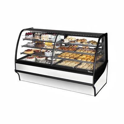 True TDM-DZ-77-GE/GE-S-W 77 1/4" Full Service Dual Zone Bakery Case w/ Curved Glass - (4) Levels, 115v, Silver | True Refrigeration