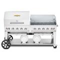 Crown Verity CV-CCB-72RWP 70" Mobile Gas Commercial Outdoor Grill w/ Roll Domes & Wind Guards, Liquid Propane, 81" Wide, LP, Stainless Steel, Gas Type: LP