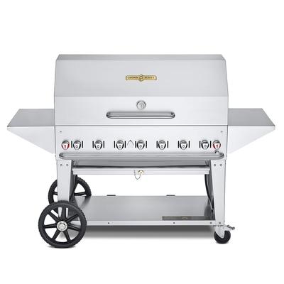 Crown Verity CV-MCB-48PRO LP 48" Mobile Commercial Outdoor Charbroiler w/ 7 Burners - Roll Dome, Liquid Propane, Stainless Steel, Gas Type: LP
