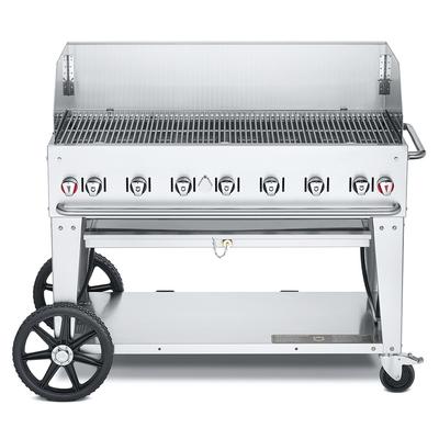 Crown Verity CV-MCB-48-SI50/100-WGP 46" Mobile Gas Commercial Outdoor Charbroiler w/ Wind Guards, Liquid Propane, 6 Burners, LP, Stainless Steel, Gas Type: LP