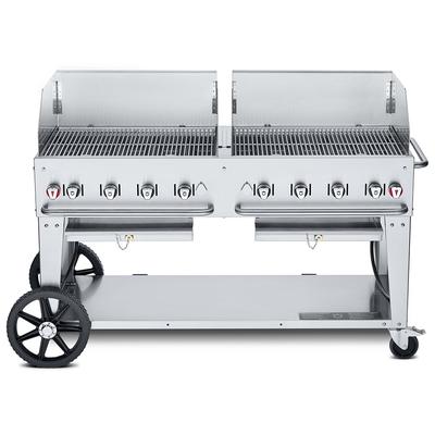 Crown Verity CV-MCB-60-SI50/100-WGP 58" Mobile Gas Commercial Outdoor Charbroiler w/ Wind Guards, Liquid Propane, LP, Stainless Steel, Gas Type: LP