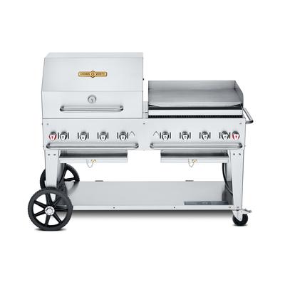 Crown Verity CV-MCB-60-SI-BULK-RGP 58" Mobile Gas Commercial Outdoor Charbroiler w/ Griddle, Liquid Propane, 60", LP, Stainless Steel, Gas Type: LP