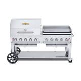 Crown Verity CV-MCB-72RGP-NG 70" Mobile Gas Commercial Outdoor Charbroiler w/ Griddle, Natural Gas, 159, 000 BTU, Stainless Steel, Gas Type: NG