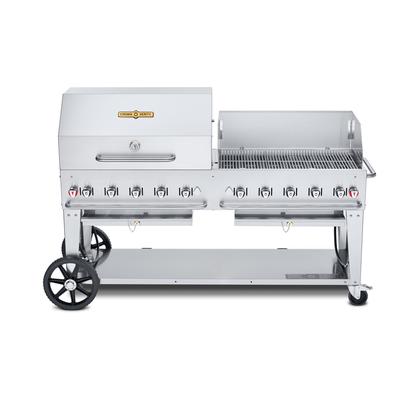 Crown Verity CV-MCB-72RWP-LP 70" Mobile Gas Commercial Outdoor Charbroiler w/ Roll Dome & Wind Guard, Liquid Propane, LP Gas, Stainless Steel, Gas Type: LP