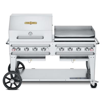 Crown Verity CV-RCB-60RGP-SI50/100 58" Mobile Gas Commercial Outdoor Grill w/ Roll Dome, Liquid Propane, Stainless Steel, Gas Type: LP