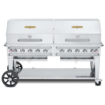 Crown Verity CV-RCB-72RDP-SI-BULK 70" Mobile Gas Commercial Outdoor Grill w/ Roll Domes, Liquid Propane, Two Roll Domes, 81" x 28", Stainless Steel, Gas Type: LP