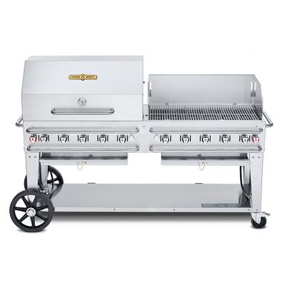 Crown Verity CV-RCB-72RWP-SI50/100 70" Mobile Gas Commercial Outdoor Grill w/ Roll Dome, Liquid Propane, 81" x 28", Stainless Steel, Gas Type: LP