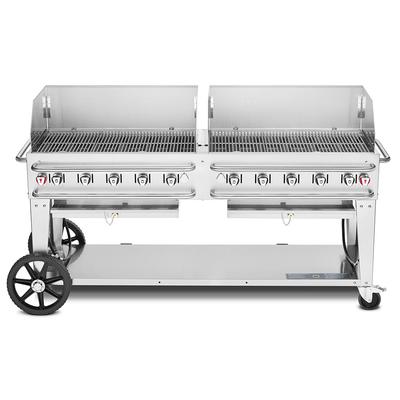 Crown Verity CV-RCB-72WGP-SI-BULK 70" Mobile Gas Commercial Outdoor Grill w/ Wind Guards, Liquid Propane, 10 Stainless Steel Burners, 159K BTU Capacity, Gas Type: LP