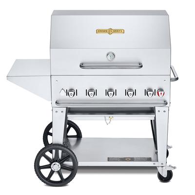 Crown Verity CV-MCB-36PKG-LP 34" Mobile Gas Commercial Outdoor Charbroiler w/ Water Pan, Liquid Propane, Stainless Steel, Gas Type: LP
