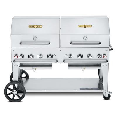 Crown Verity CV-MCB-60RDP-LP 58" Mobile Gas Commercial Outdoor Charbroiler w/ Water Pan, Liquid Propane, LP Gas, Stainless Steel, Gas Type: LP