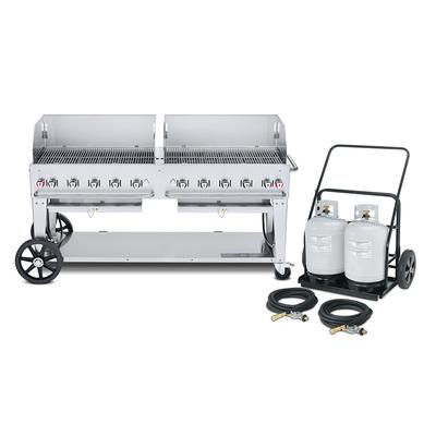 Crown Verity CV-MCC-72WGP 70" Mobile Gas Commercial Outdoor Charbroiler w/ Water Pan, Liquid Propane, Stainless Steel, Gas Type: LP