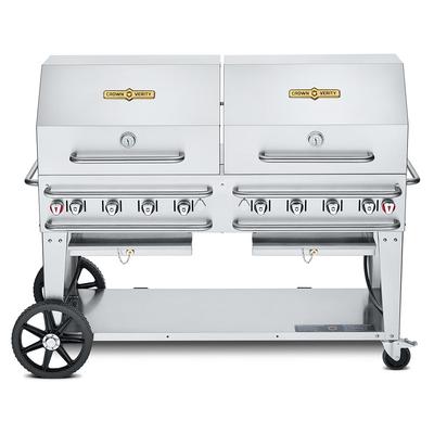 Crown Verity CV-RCB-60RDP-LP 58" Mobile Gas Commercial Outdoor Grill w/ Water Pans, Liquid Propane, Stainless Steel, Gas Type: LP