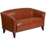 Flash Furniture 111-2-CG-GG Reception Loveseat w/ Cognac LeatherSoft Upholstery, Cherry Wood Feet, Brown