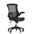 Flash Furniture BL-X-5M-LEA-RLB-GG Swivel Office Chair w/ Mid Back & Roller Wheels - Black Mesh Back & LeatherSoft Seat