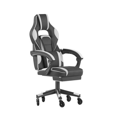 Flash Furniture CH-00288-WH-RLB-GG Swivel Gaming Chair w/ Footrest - LeatherSoft Back & Seat, Black/White, Fully Reclining Back/Arms, Transparent Roller Wheels