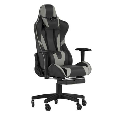 Flash Furniture CH-187230-GY-RLB-GG Swivel Gaming Chair - LeatherSoft Back & Seat, Black/Gray, Fully Reclining Back, Slide-Out Footrest