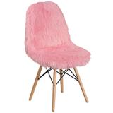 Flash Furniture DL-8-GG Accent Side Chair - Light Pink Shaggy Fur Upholstery, Wood Legs