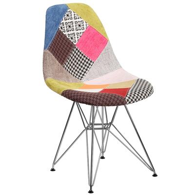 Flash Furniture FH-130-CCV1-D-GG Elon Accent Side Chair - Milan Patchwork Fabric Upholstery, Chrome Base