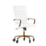 Flash Furniture GO-2286H-WH-GLD-RLB-GG Swivel Office Chair w/ High Back - White LeatherSoft Upholstery, Gold, White/Gold