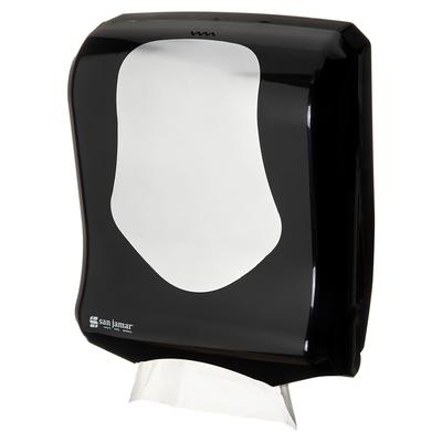 San Jamar T1770BKSS Wall Mount Paper Towel Dispenser w/ 500 Multifold Capacity - Plastic, Black/Stainless, Impact-Resistant Plastic