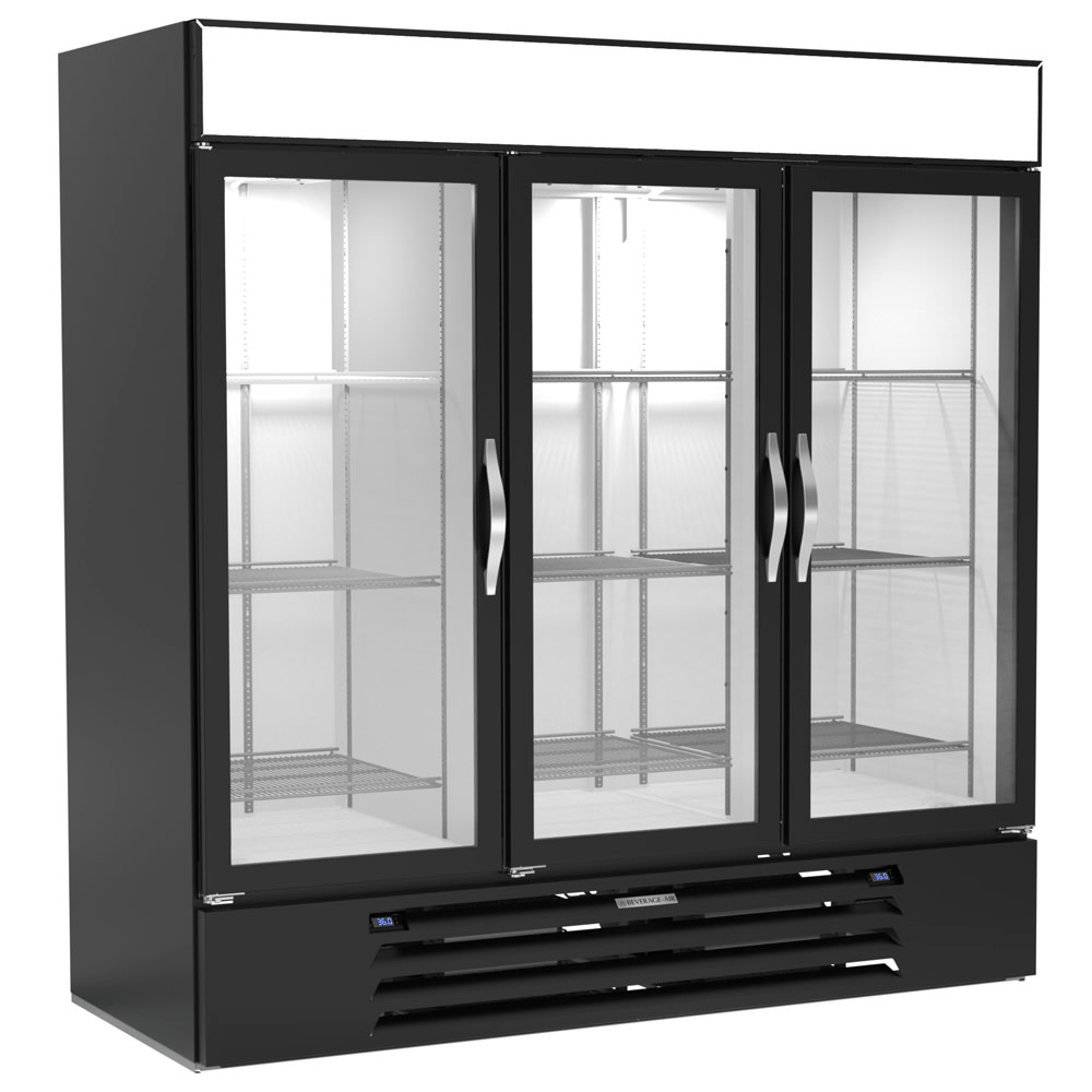 Beverage-Air MMRR72HC-1-B-BW-WINE 75 1/8" 3 Section Commercial Wine Cooler w/ 2 Zones - 2 Shelves, 115v, Freestanding, Dual Zone, Black