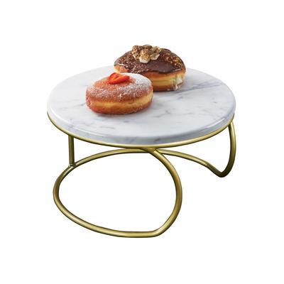 Cal-Mil 22425-6-81M 12" Round Display Riser - 6"H, Marble Melamine/Matte Gold Wire Base, White
