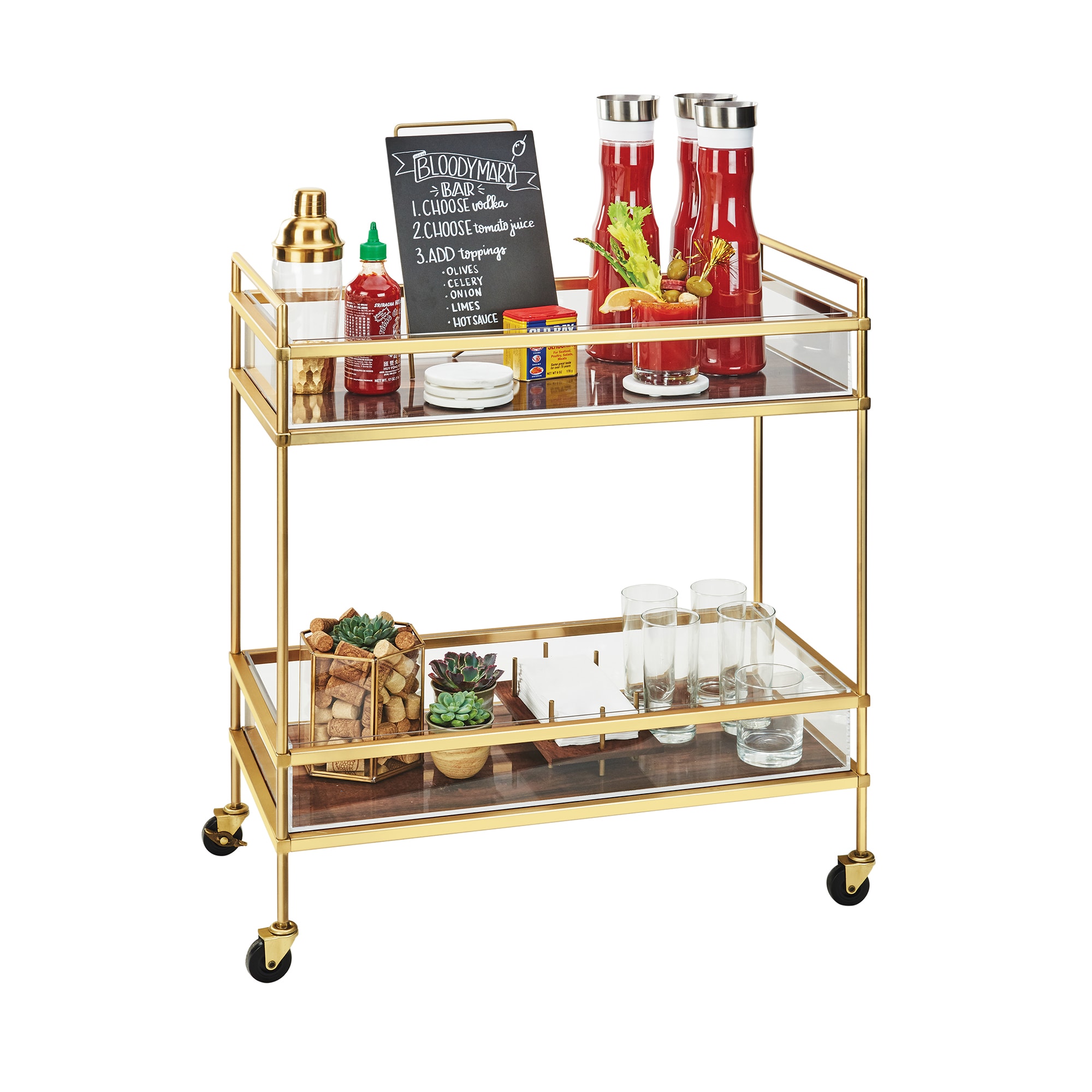 Cal-Mil 3719-49 Mobile Beverage Service Cart w/ 2 Shelves - 27"W x 16"D x 36"H, Chrome, Gold