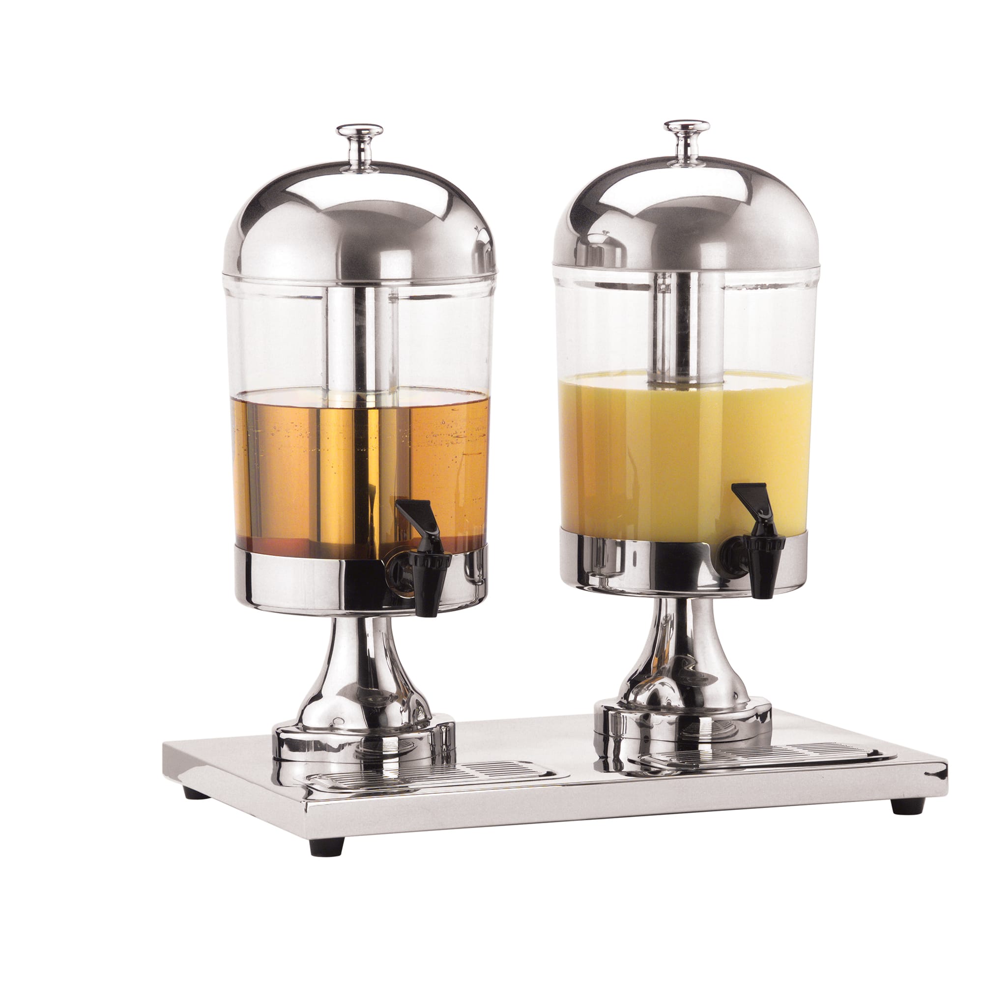 American Metalcraft JUICE2 4 1/4 gal Beverage Dispenser w/ Ice Tube - Plastic Container, Stainless Base, Stainless Steel, Two 8.5-qt. Dispensers, Silver