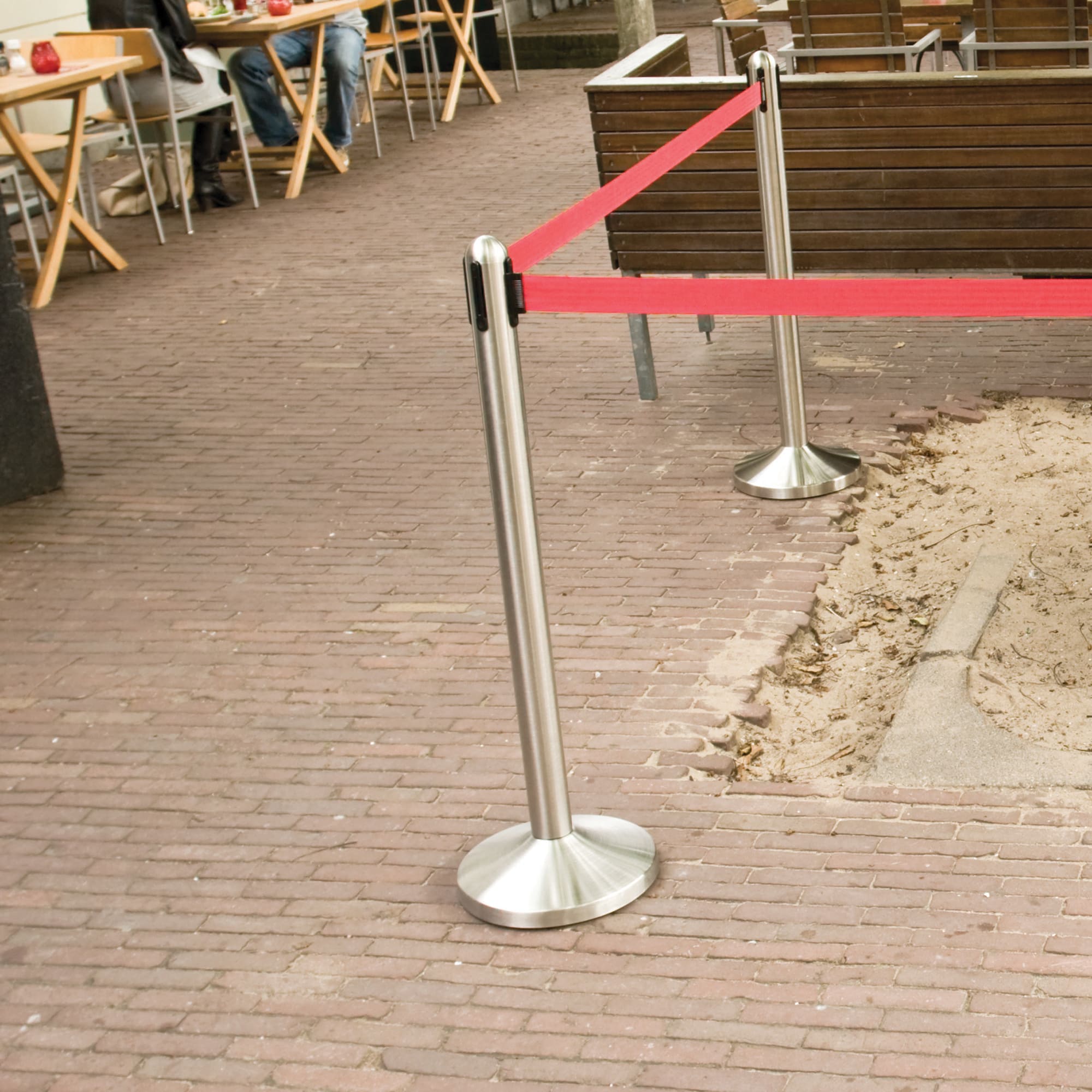 American Metalcraft RSRTRD 15" Portable Barrier System w/ 1 Stainless Pole & 1 Retractable Red Tape, Silver