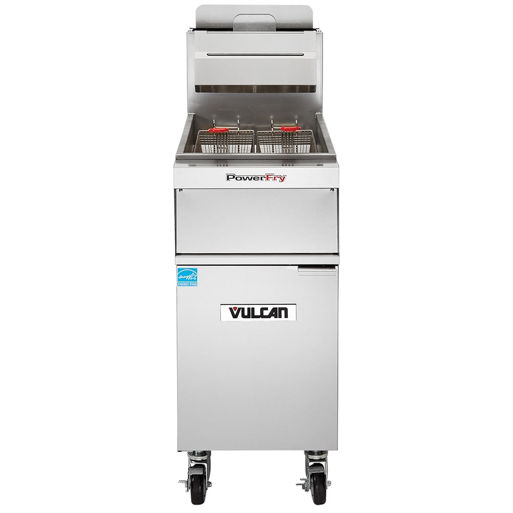 Vulcan 1VK45AF LP Commercial Gas Fryer - 50 lb Vat, Floor Model, Liquid Propane, Solid State Analog Controls, KleenScreen Filtration System, Stainless Steel, Gas Type: LP
