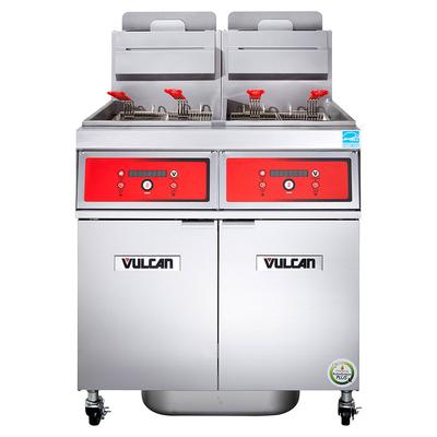 Vulcan 2VK45AF LP Commercial Gas Fryer - (2) 50 lb Vats, Floor Model, Liquid Propane, Solid State Analog Controls, KleenScreen Filtration, Stainless Steel, Gas Type: LP