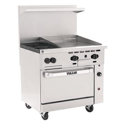 Vulcan 36C-2B24G LP 36" 2 Burner Commercial Gas Range w/ Griddle & Convection Oven, Liquid Propane, 36" Restaurant, Stainless Steel, Gas Type: LP, 115 V