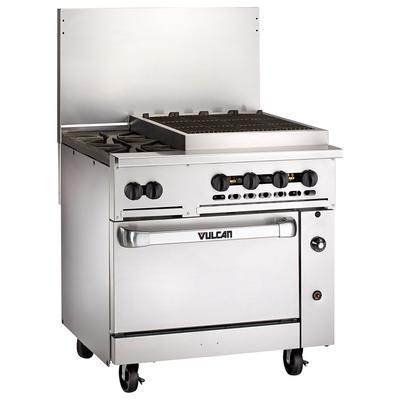 Vulcan 36S-2B24CBP 36" 2 Burner Commercial Gas Range w/ Charbroiler & Standard Oven, Liquid Propane, Stainless Steel, Gas Type: LP