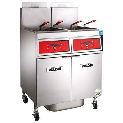 Vulcan 4VK45AF LP Commercial Gas Fryer - (4) 50 lb Vats, Floor Model, Liquid Propane, Solid State Analog Controls, KleenScreen Filtration, Stainless Steel, Gas Type: LP